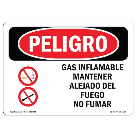 Signmission OSHA Danger Sign, Flammable Gas Keep Fire Or Spanish, 14in X 10in Aluminum, OS-DS-A-1014-LS-1235 OS-DS-A-1014-LS-1235
